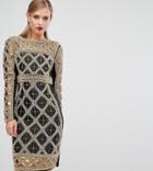 A Star Is Born Embellished Midi Dress With Metallic Quilted Detail - Black