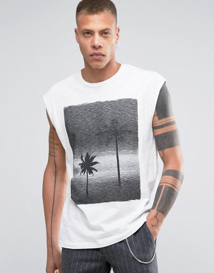 Selected Printed Sleeveless T-shirt - White