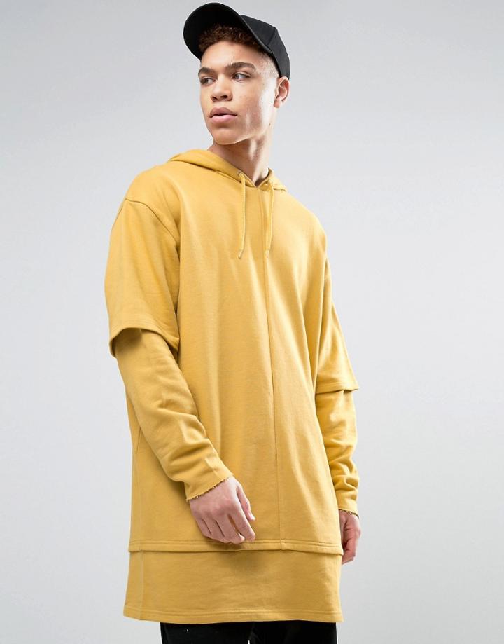 Asos Oversized Super Longline Double Layer Hoodie - Yellow