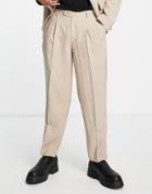 Asos Design Oversized Tapered Suit Pants In Stone-neutral
