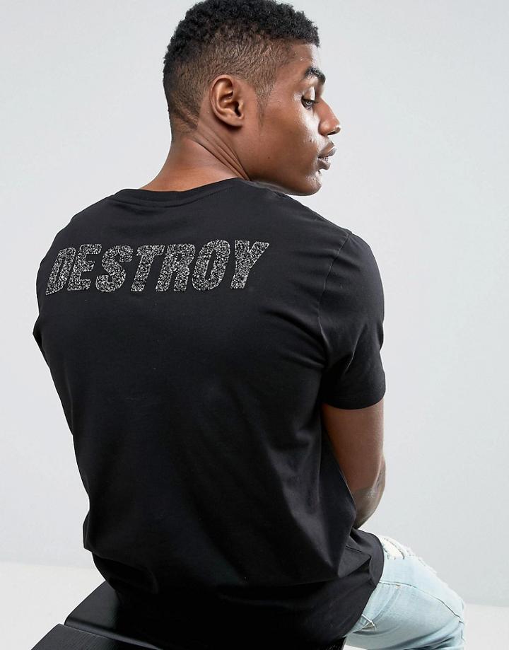 Asos Longline T-shirt With Destroy Embellishment - Black
