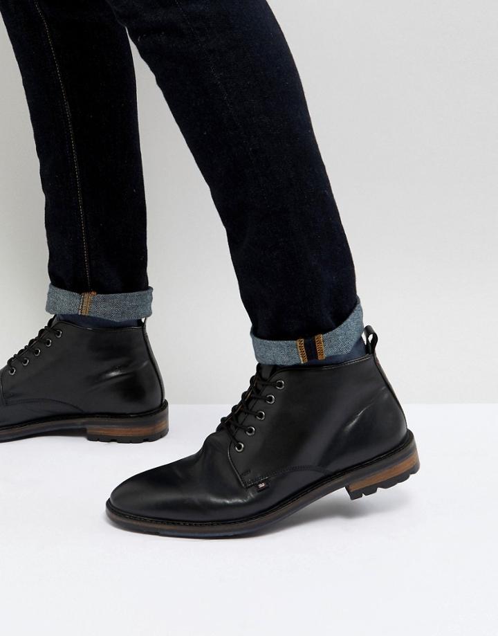 Ben Sherman Military Lace Up Ankle Boots In Black Leather - Black