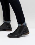Ben Sherman Military Lace Up Ankle Boots In Black Leather - Black