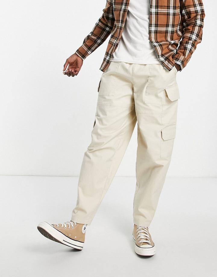 Asos Design Oversized Tapered Cargo Pants In Beige-neutral