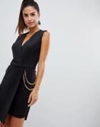 Forever Unique Wrap Front Tuxedo Dress - Black
