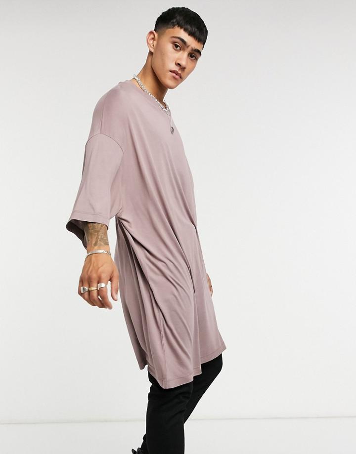 Asos Design Extreme Oversized Super Long Line Viscose T-shirt In Washed Purple
