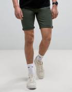 Asos Denim Shorts In Skinny Khaki - Green
