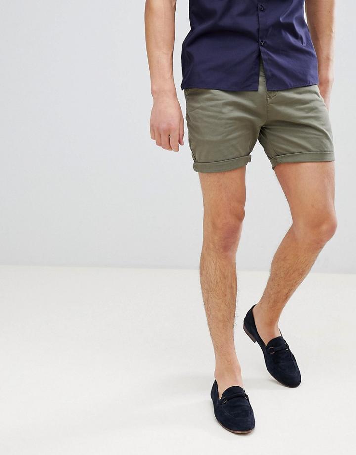 Process Black Peached Cotton Chino Shorts - Green