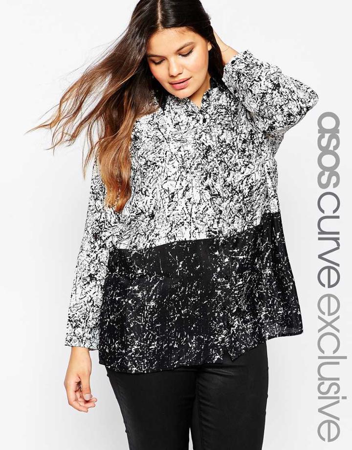 Asos Curve Oversized Shirt In Blocked Abstract Print - Multi