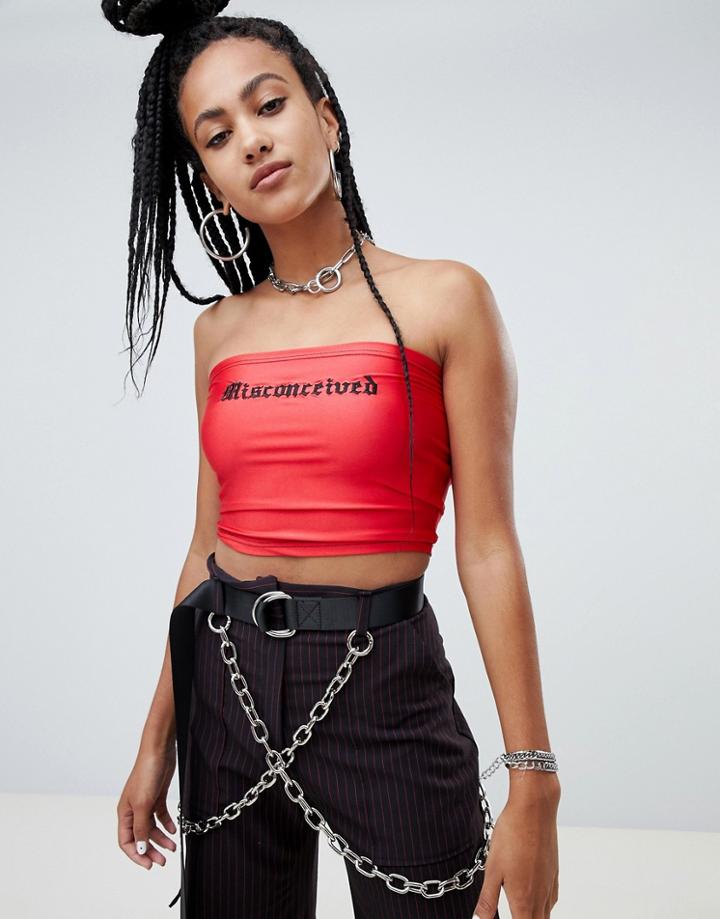 The Ragged Priest X Betsy Johnson Embroidered Bandeau With Sliced Back - Red