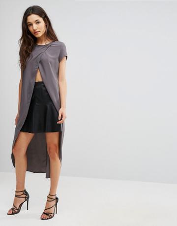 Twin Sister Longline Wrap Top - Gray