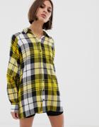 Asos Design Oversized Boyfriend Shirt In Yellow Check - Multi