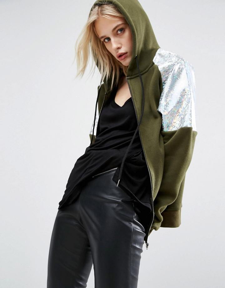 Story Of Lola Hoodie With Holographic Sleeve - Green