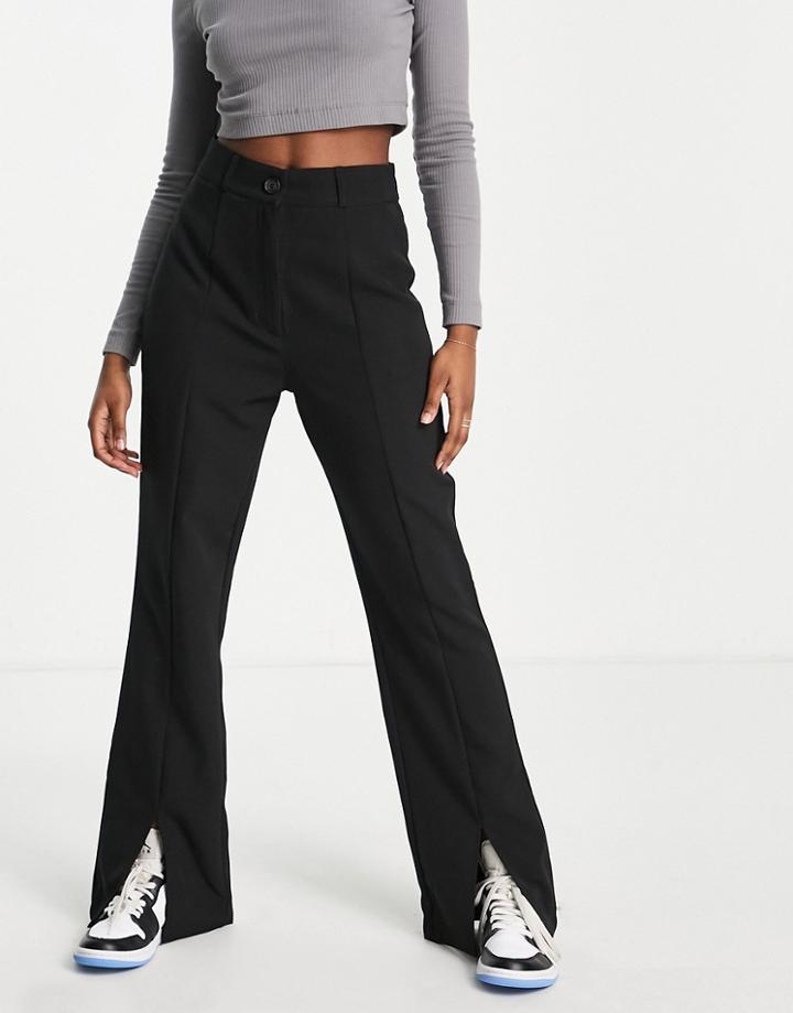 Lola May Highwaisted Split Front Flare Pants-black