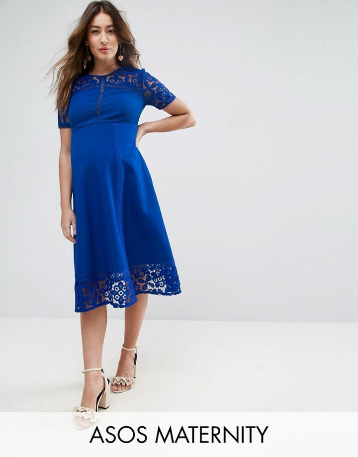 Asos Maternity Premium Lace Insert Midi Dress - Blue
