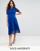 Asos Maternity Premium Lace Insert Midi Dress - Blue