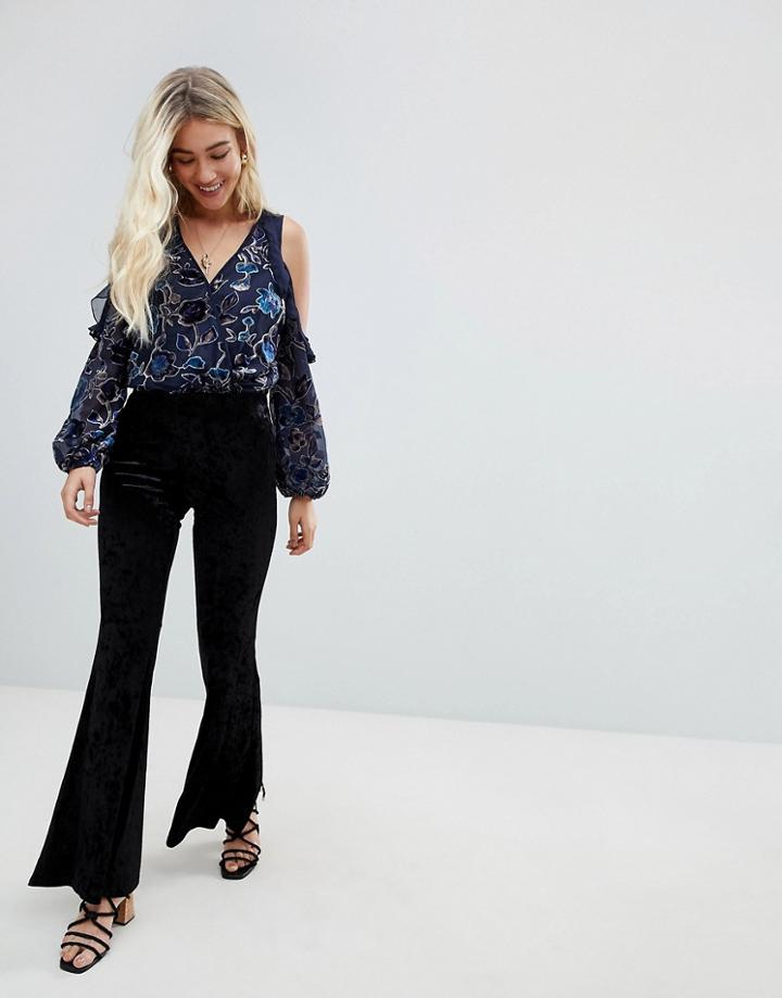 Band Of Gypsies Crushed Velvet Retro Flare Pants - Black