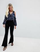 Band Of Gypsies Crushed Velvet Retro Flare Pants - Black