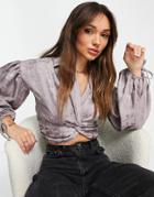 River Island Satin Twist Front Cropped Shirt In Beige-neutral