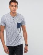 Esprit T-shirt With Henley Neck And Marl Contrast Pocket - Navy