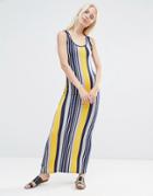Qed London Mixed Stripe Jersey Maxi Dress - Sundance Yellow