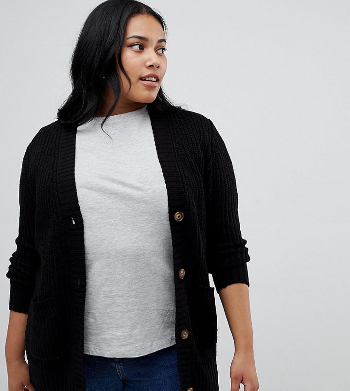 Brave Soul Plus Tally Chunky Knit Cardigan - Black