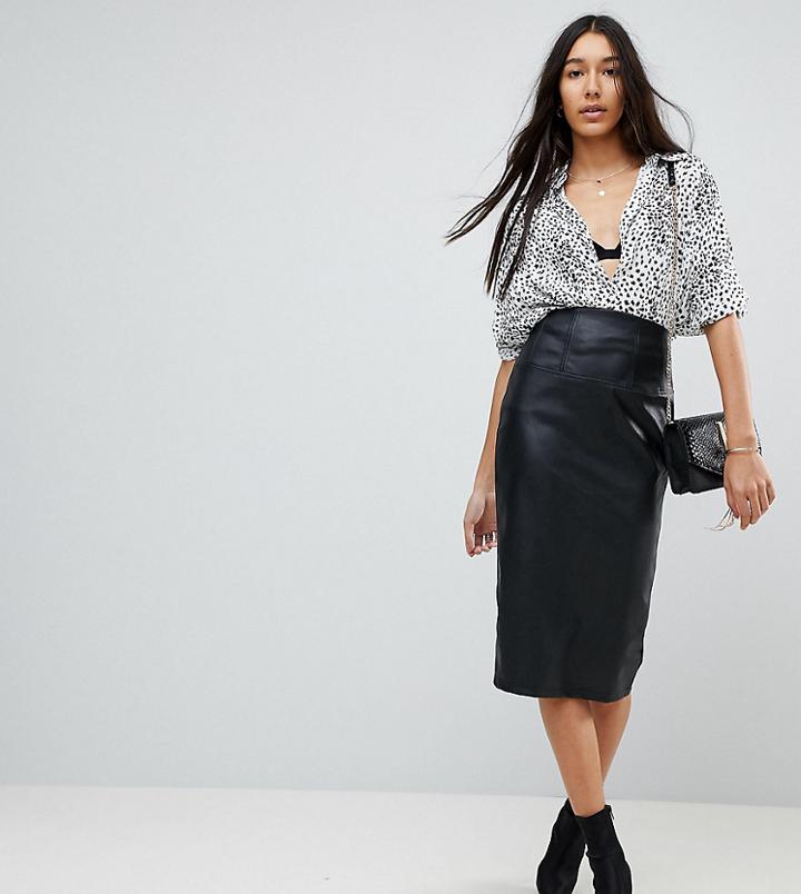 Asos Tall High Waist Sculpt Me Midi Skirt - Black