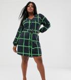 Pink Clove Belted Shirt Dress In Check Print - Multi