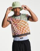 Asos Design Mesh T-shirt With Ringer Detail In Multi Grid Check