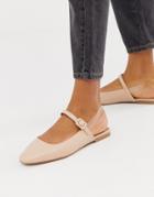 Asos Design Littleton Clear Square Toe Ballet Flats In Warm Beige