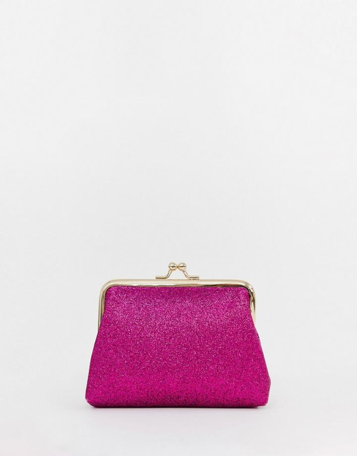 Asos Design Glitter Clip Frame Purse - Pink