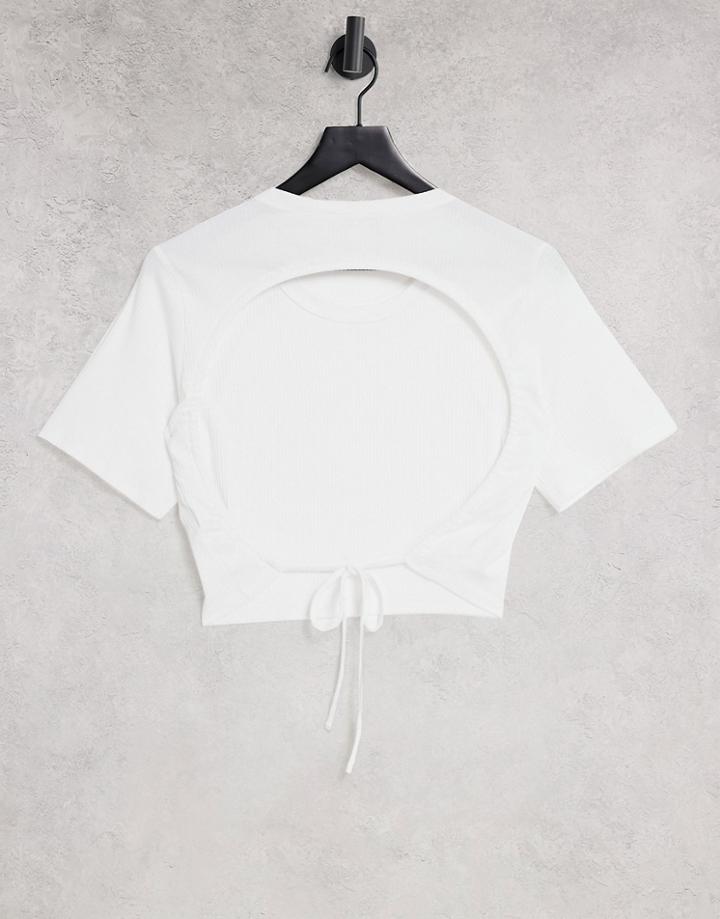 Monki Linda Organic Cotton Open Back Crop Top In White