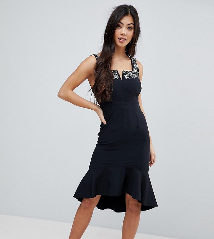 Little Mistress Petite Peplem Midi Dress - Black