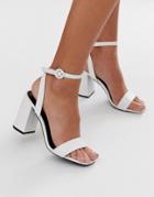 Raid Wink White Square Toe Block Heeled Sandals