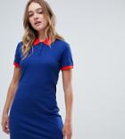 Monki Turtleneck Dress With Contrast Collar In Blue - Navy