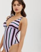 Y.a.s Belize Stripe V-neck Swimsuit - Purple