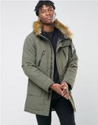 Nicce London Polar Parka With Faux Fur Hood - Green