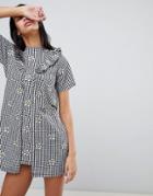 Lazy Oaf Gingham Dress With Floral Embroidery - Black