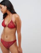 Gestuz Red Leopard Triangle Tie Bikini Top - Red