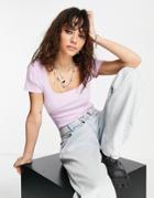 Topshop Square Neck Rib Tee In Pink