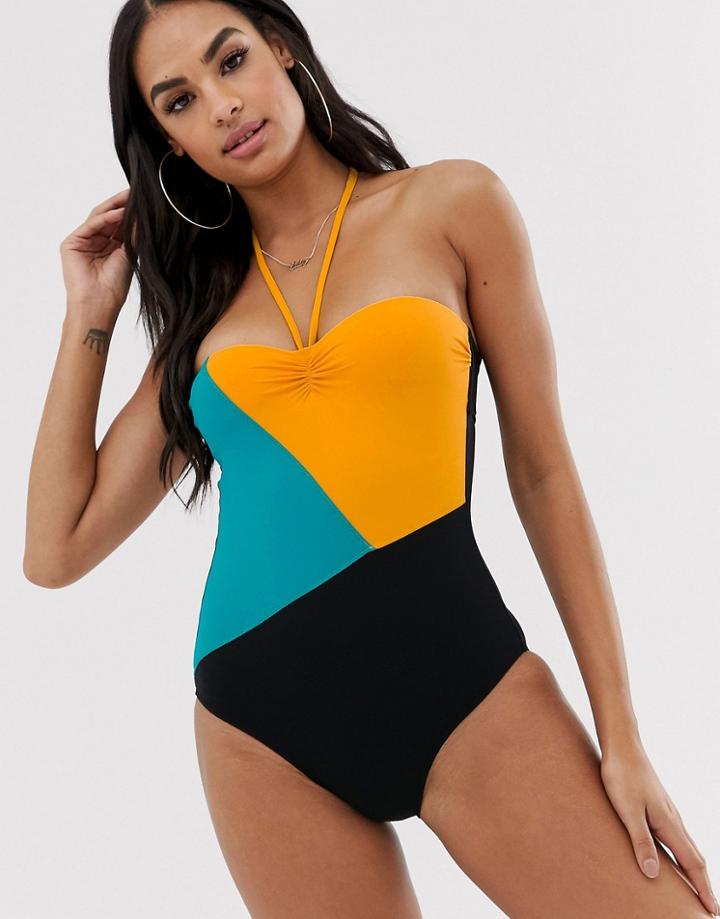 Variance Color Block Sailor Stitch Bandeau Swimsuit - Multi