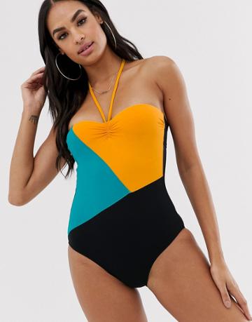 Variance Color Block Sailor Stitch Bandeau Swimsuit - Multi