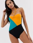 Variance Color Block Sailor Stitch Bandeau Swimsuit - Multi