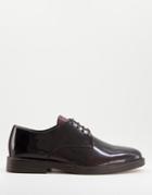 Topman Burgundy Real Leather Tyger Derby Shoes-red