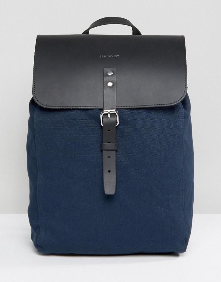 Sandqvist Alva Cotton Canvas & Leather Backpack - Blue
