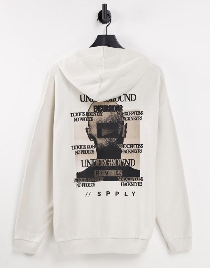 Asos Unrvlld Spply Oversized Hoodie With Graphic & Logo Prints In Gray-grey