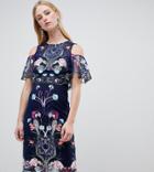 River Island Double Layer Embroidered Mesh Dress - Navy