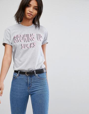 Hips & Hair Growing Up Sucks T-shirt - Gray