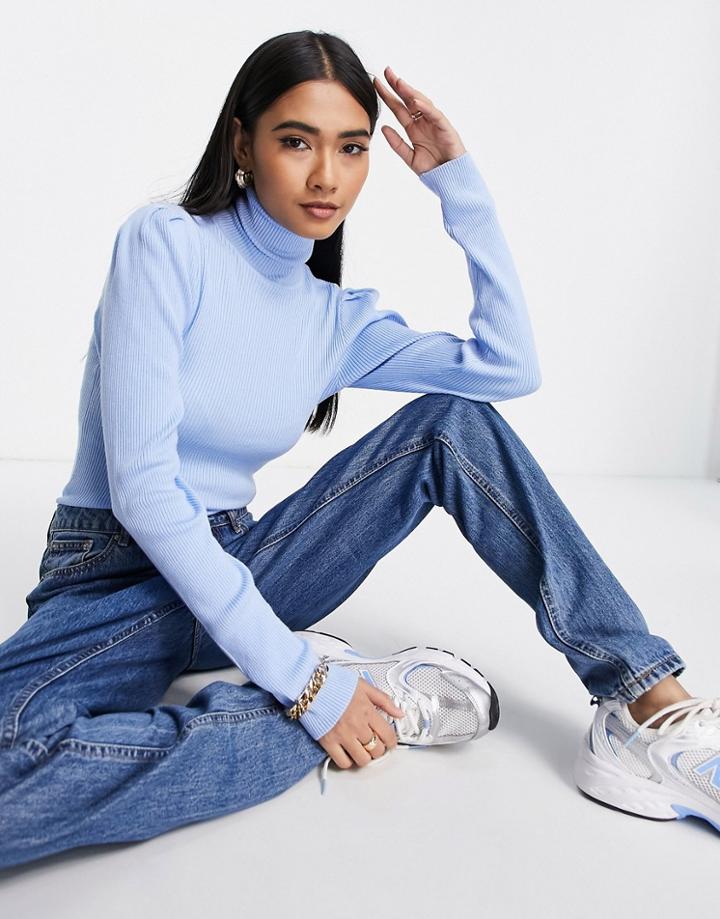 Y.a.s. Timma High Neck Puff Sleeve Sweater In Blue-blues