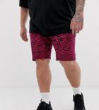 Asos Design Plus Denim Shorts In Pink Zebra Print - Pink
